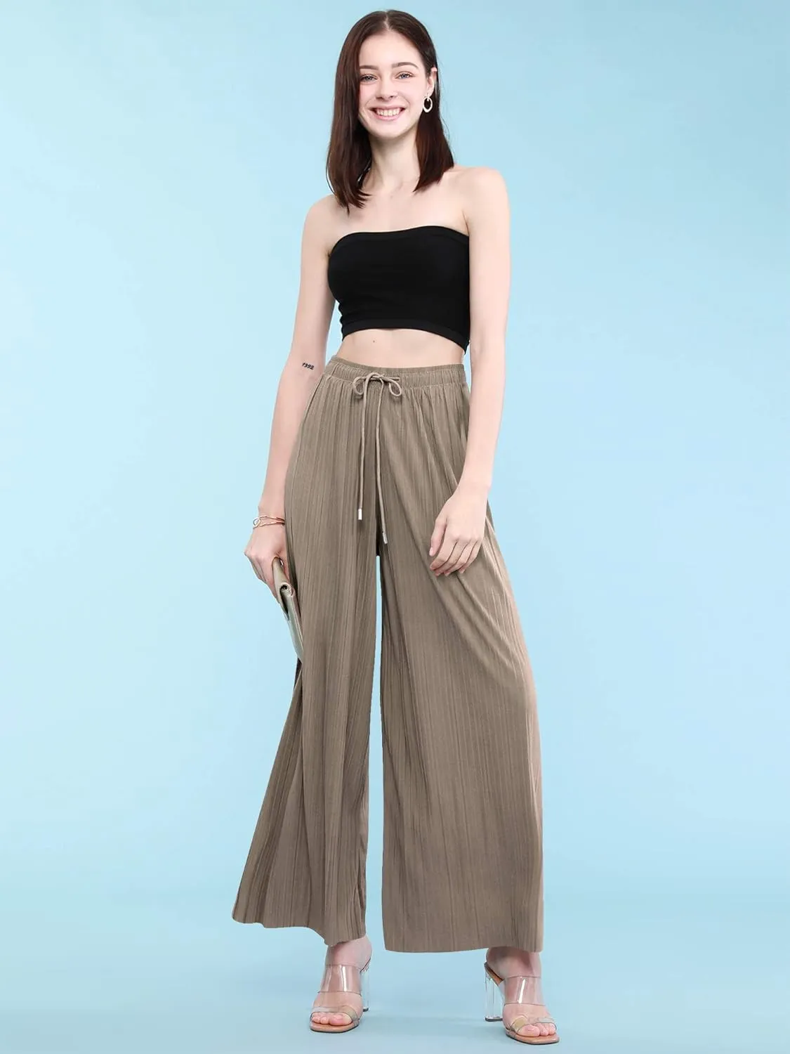 Made By Johnny Women's Pleated Wide Leg Palazzo Pants with Drawstring