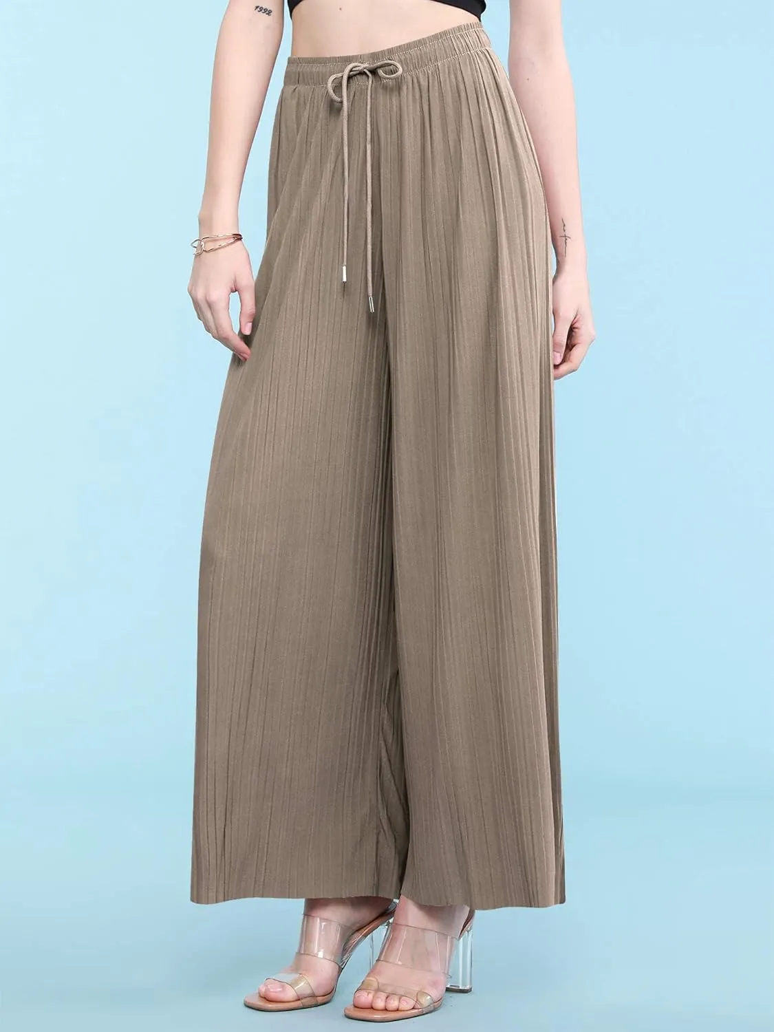 Made By Johnny Women's Pleated Wide Leg Palazzo Pants with Drawstring
