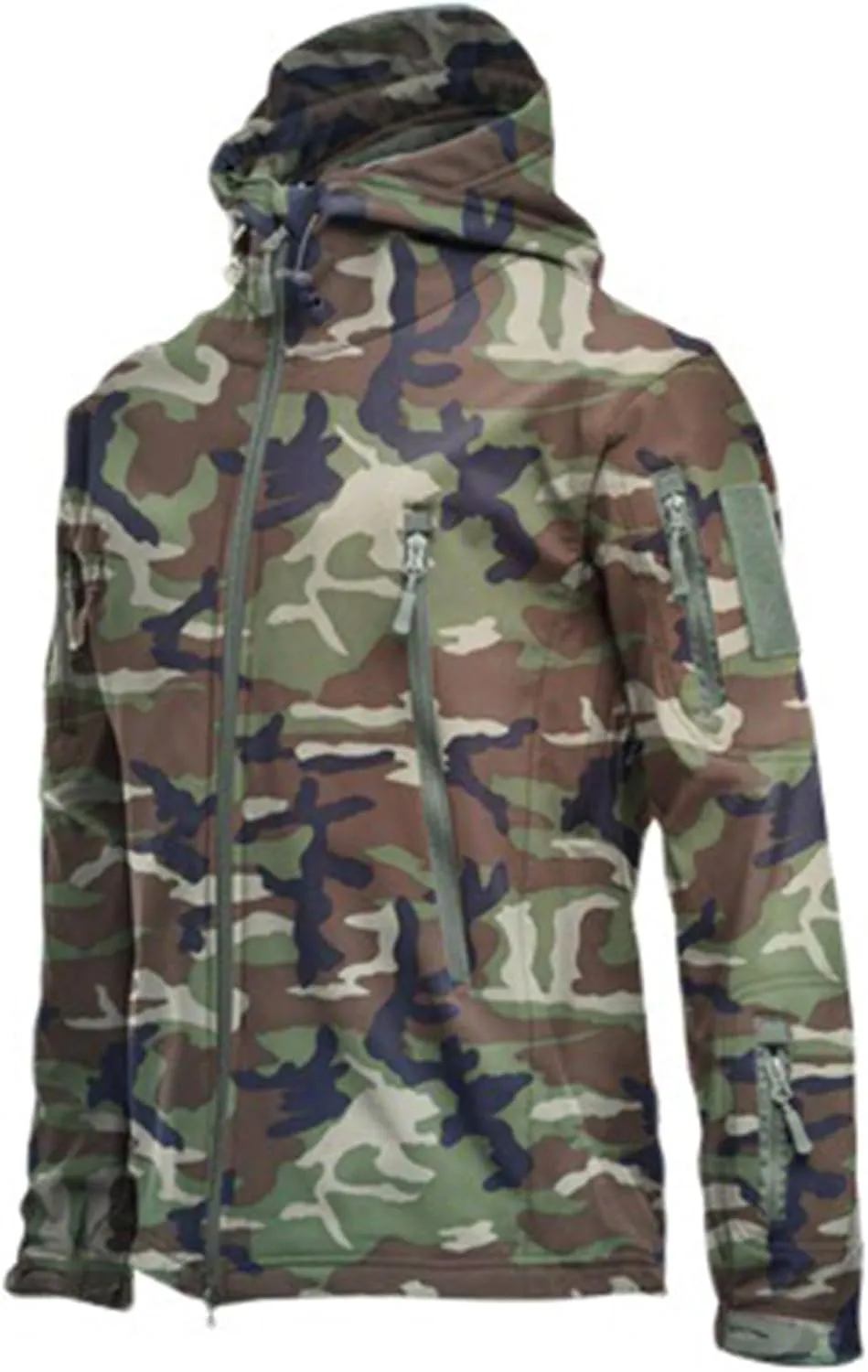 Mens Camouflage Rain Jacket Outdoor Softshell Fleece Lined Hunting Hiking Fishing Waterproof Windbreaker Hooded Jacket