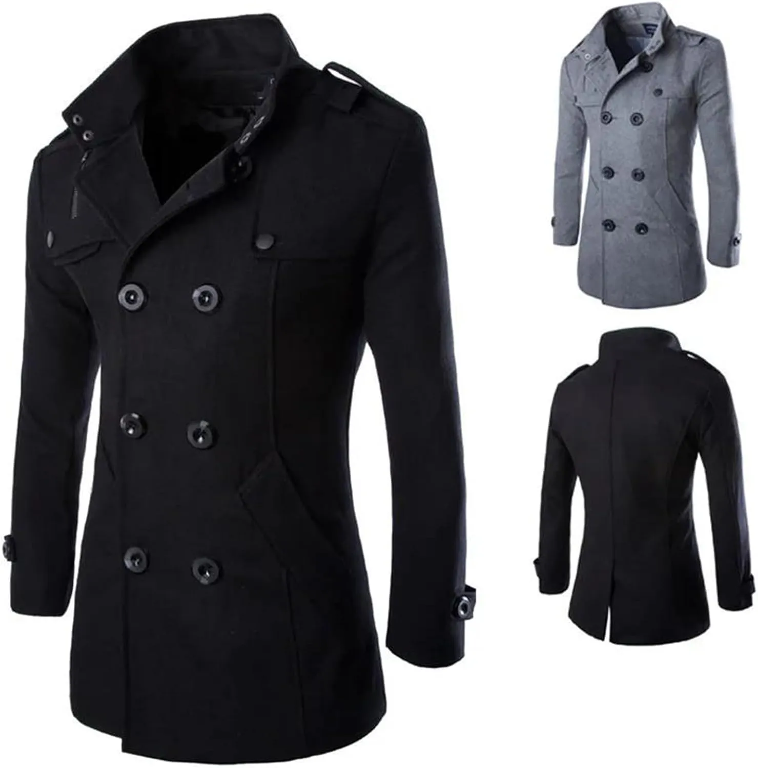 Mens Overcoat Trench Coats Male Pea Coats Double Breasted Wool Blends Coat