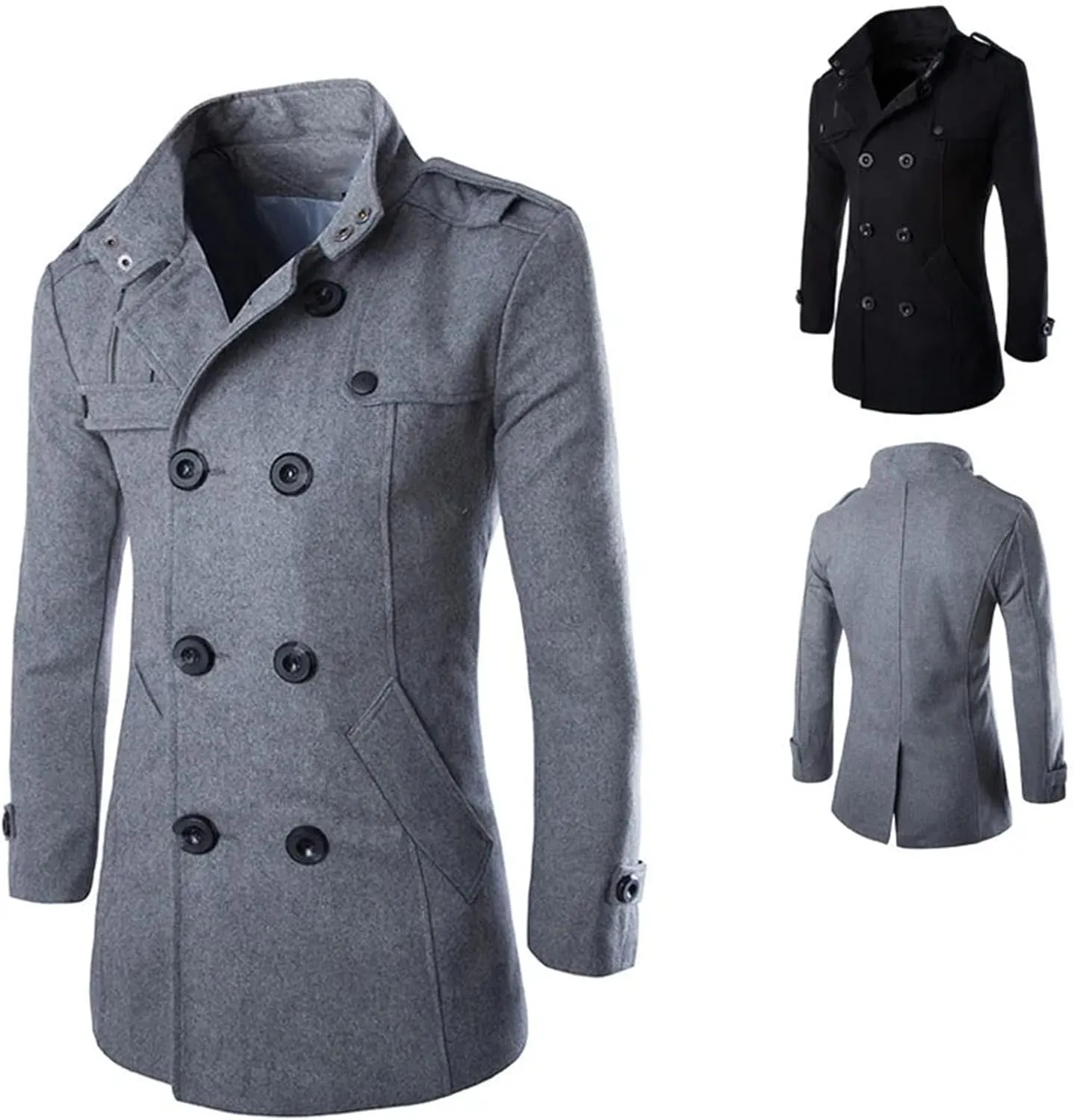 Mens Overcoat Trench Coats Male Pea Coats Double Breasted Wool Blends Coat
