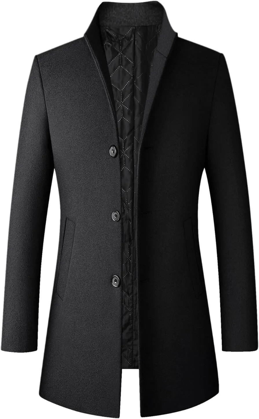 Men's Wool Blend Pea Coat Hooded Zipper Warm Cardigan Knitted Coat Jacket Notched Lapel Belt Fall Windproof Coat
