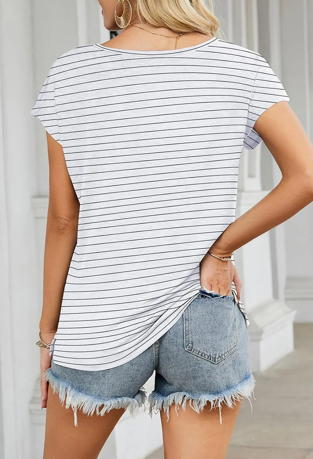 MEROKEETY Women's Casual Cap Sleeve T Shirts Basic Summer Tops Loose Solid Color Blouse
