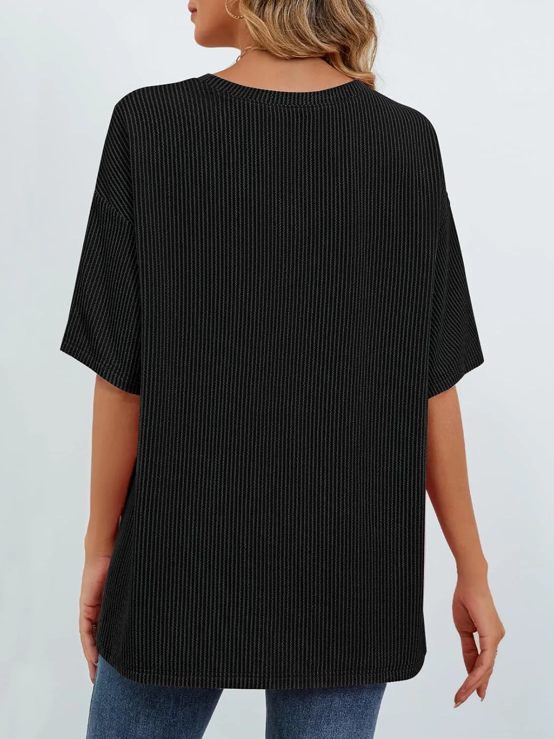 MEROKEETY Women's Summer Short Sleeve Tops Oversized Crewneck Textured Blouse Casual Basic Tunic Tee