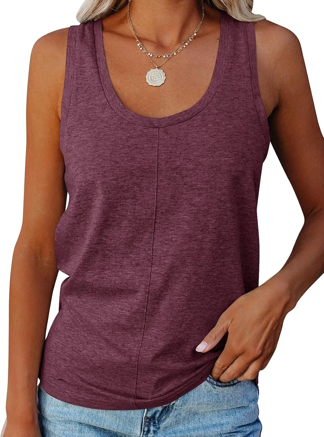 Minclouse Women's Tank Tops Scoop Neck Sleeveless Tees Casual Loose Fit Camisole