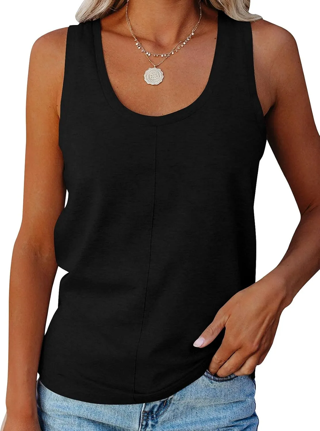 Minclouse Women's Tank Tops Scoop Neck Sleeveless Tees Casual Loose Fit Camisole