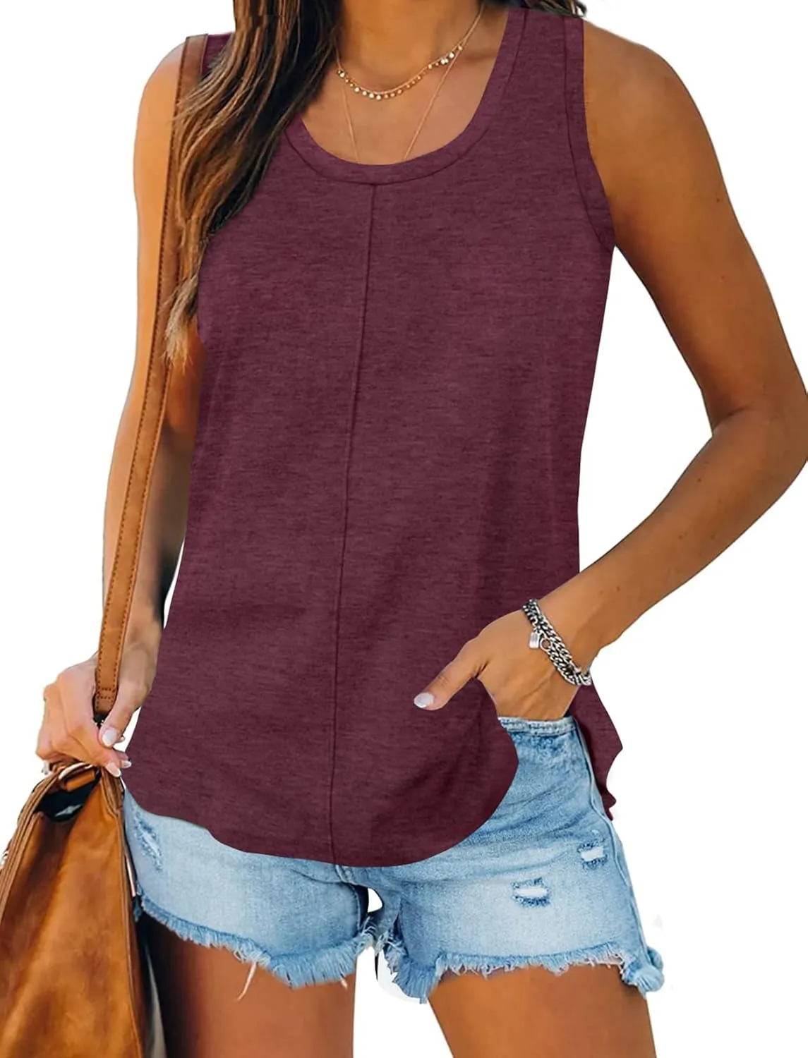 Minclouse Women's Tank Tops Scoop Neck Sleeveless Tees Casual Loose Fit Camisole