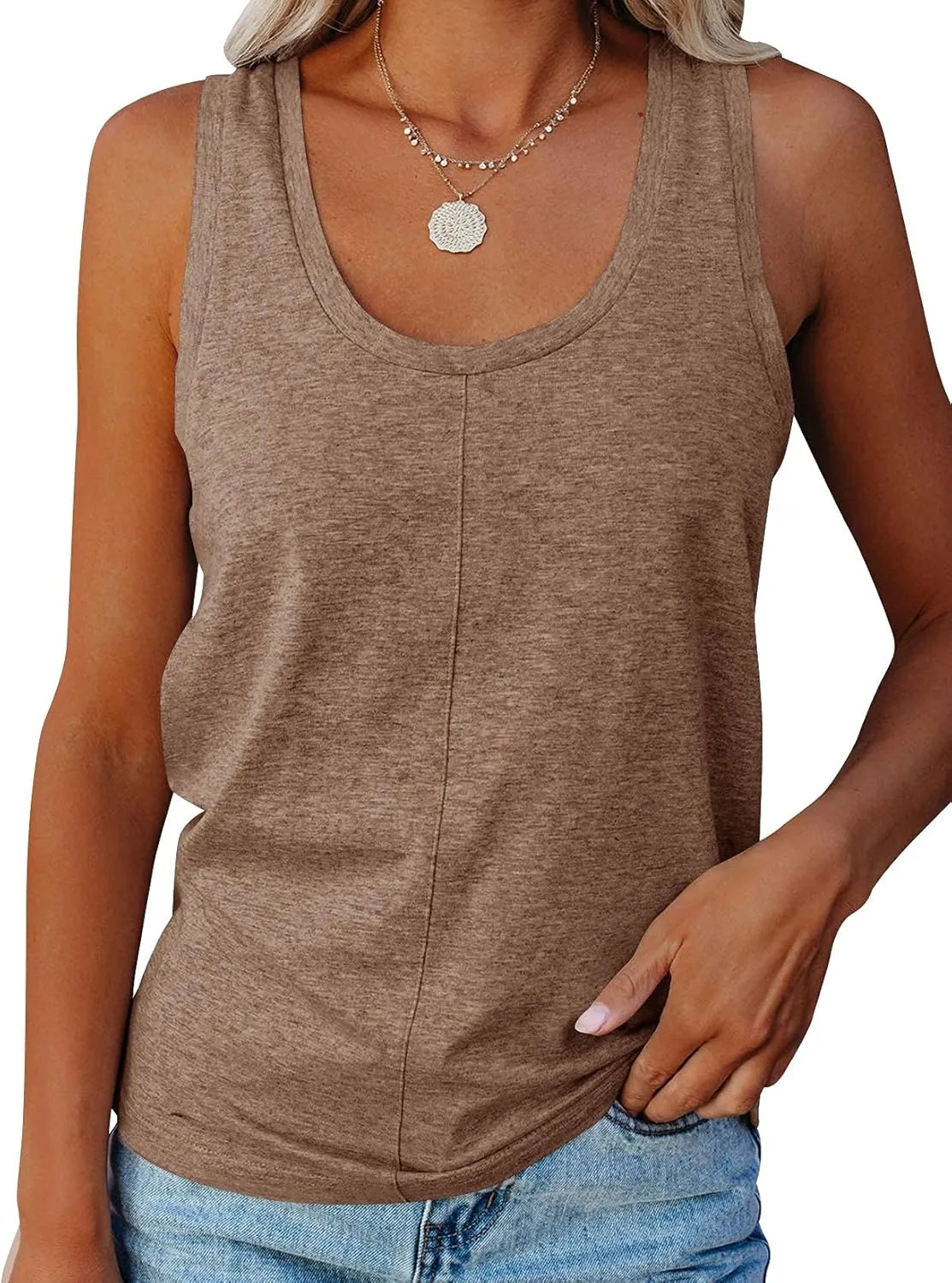 Minclouse Women's Tank Tops Scoop Neck Sleeveless Tees Casual Loose Fit Camisole