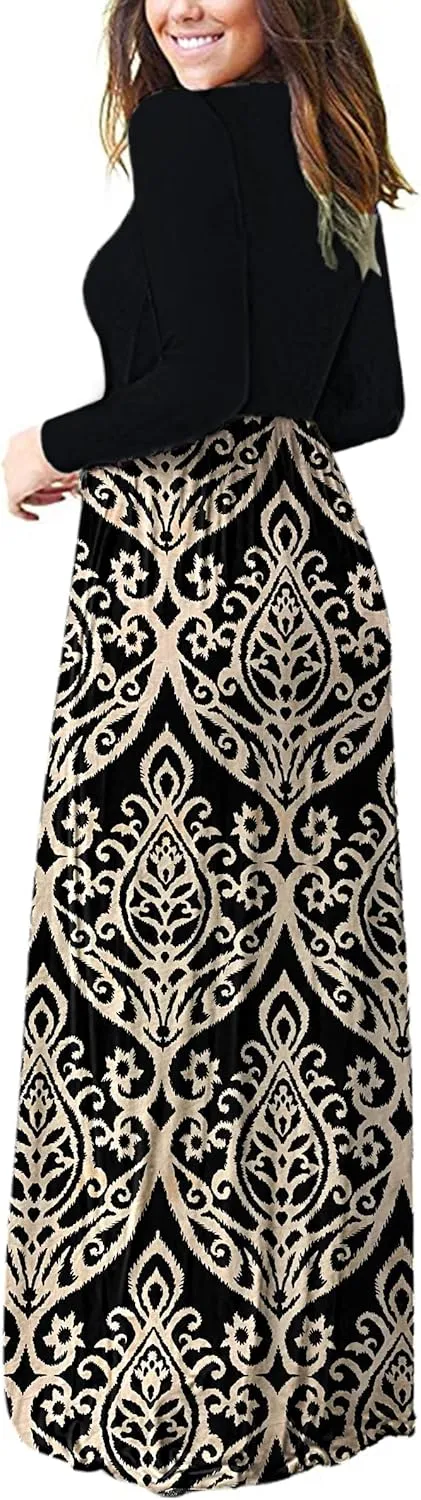 MISFAY Women's Long Sleeve Loose Plain Maxi Dresses Casual Long Dresses Pocket