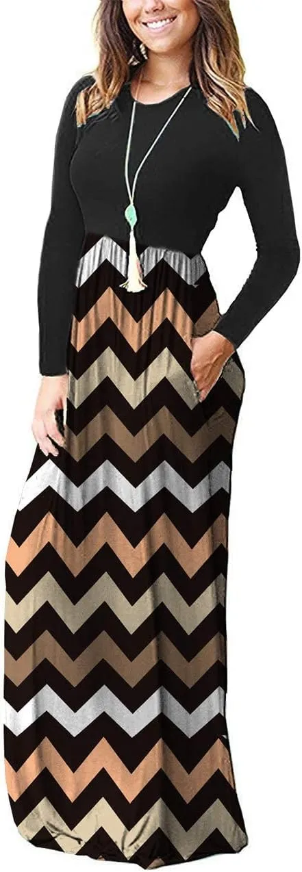 MISFAY Women's Long Sleeve Loose Plain Maxi Dresses Casual Long Dresses Pocket