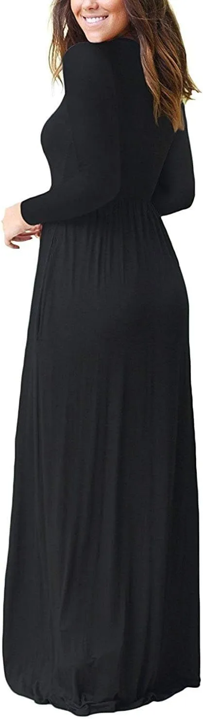 MISFAY Women's Long Sleeve Loose Plain Maxi Dresses Casual Long Dresses Pocket