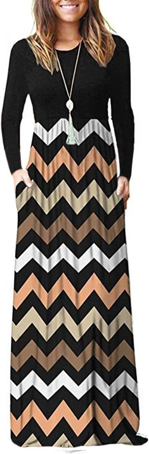 MISFAY Women's Long Sleeve Loose Plain Maxi Dresses Casual Long Dresses Pocket