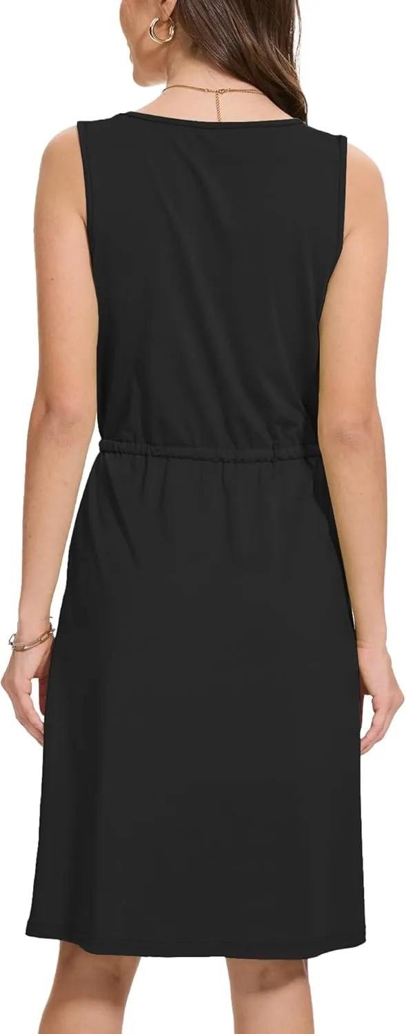 Moss Rose Women Summer Dresses Sleeveless Casual Loose Swing Midi Dress with Pockets