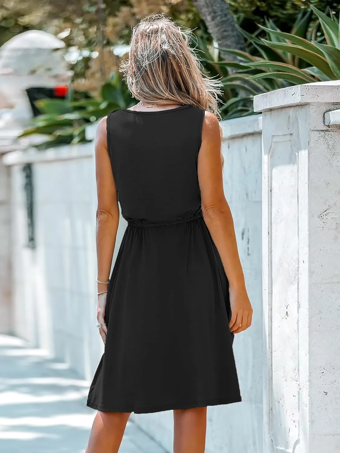 Moss Rose Women Summer Dresses Sleeveless Casual Loose Swing Midi Dress with Pockets