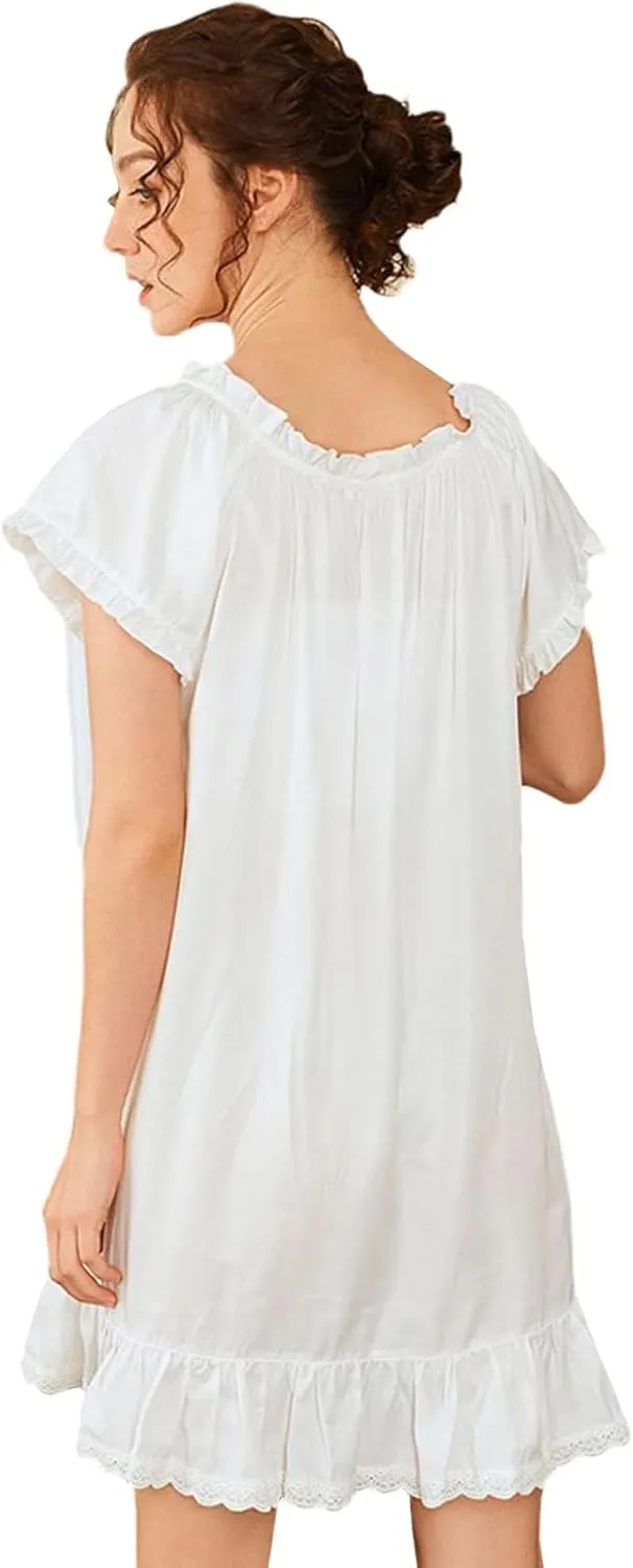 Nanxson Womens' Cotton Nightgown Short Sleeve Sleepwear Vintage Victorian Nightshirt Lounge Dress