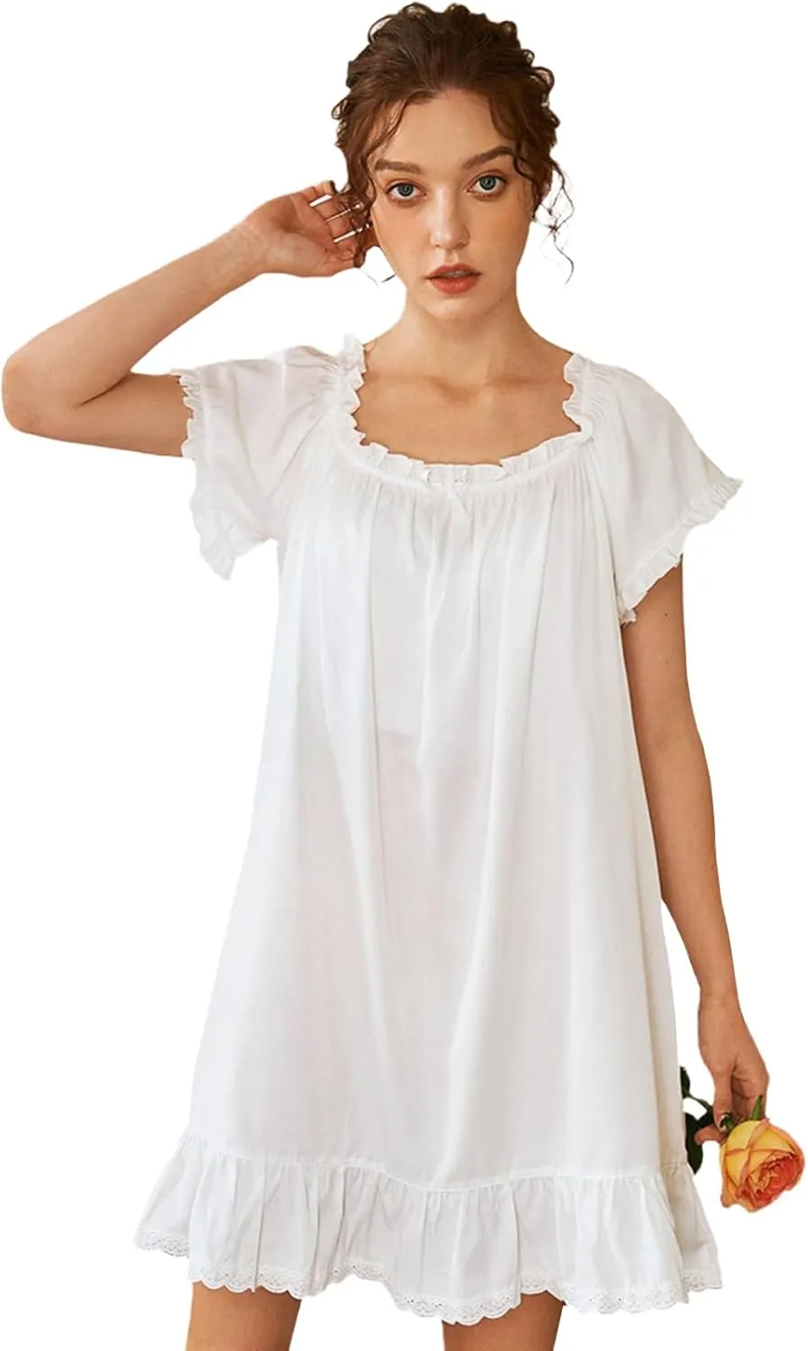 Nanxson Womens' Cotton Nightgown Short Sleeve Sleepwear Vintage Victorian Nightshirt Lounge Dress