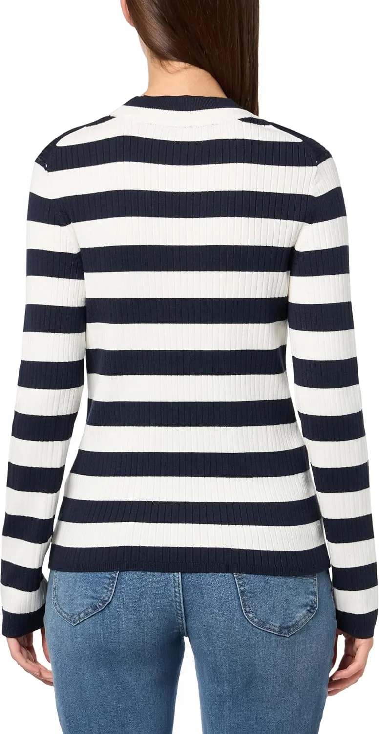 Nautica Women's Long Sleeve Striped V-Neck Ribbed Sweater