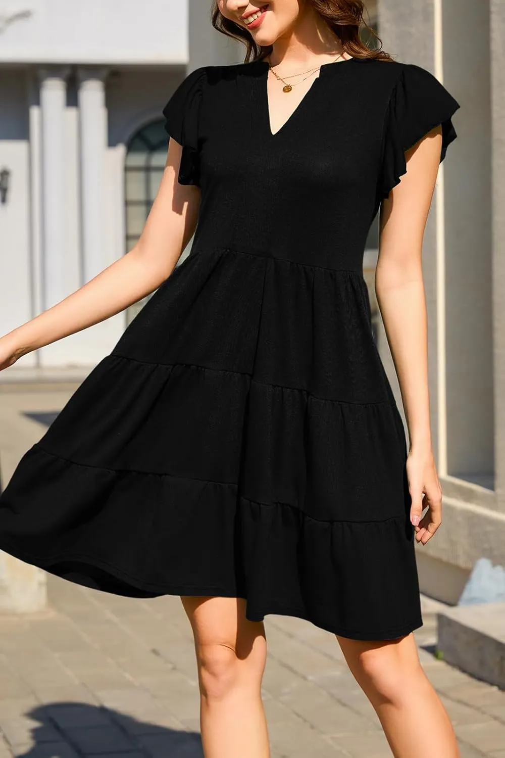nclook Womens Summer Casual Dresses V Neck Short Sleeve Mini Dress with Pockets