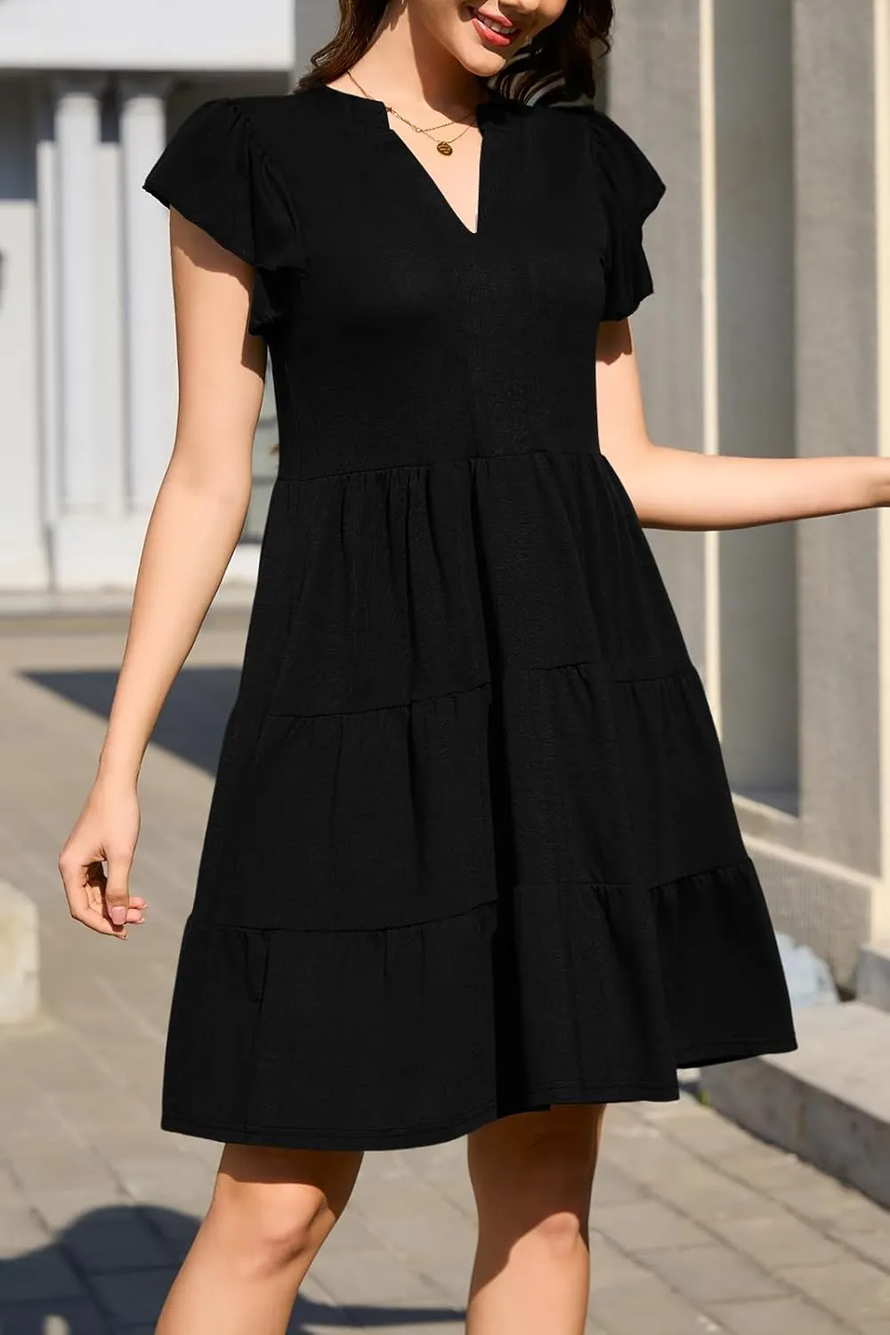 nclook Womens Summer Casual Dresses V Neck Short Sleeve Mini Dress with Pockets