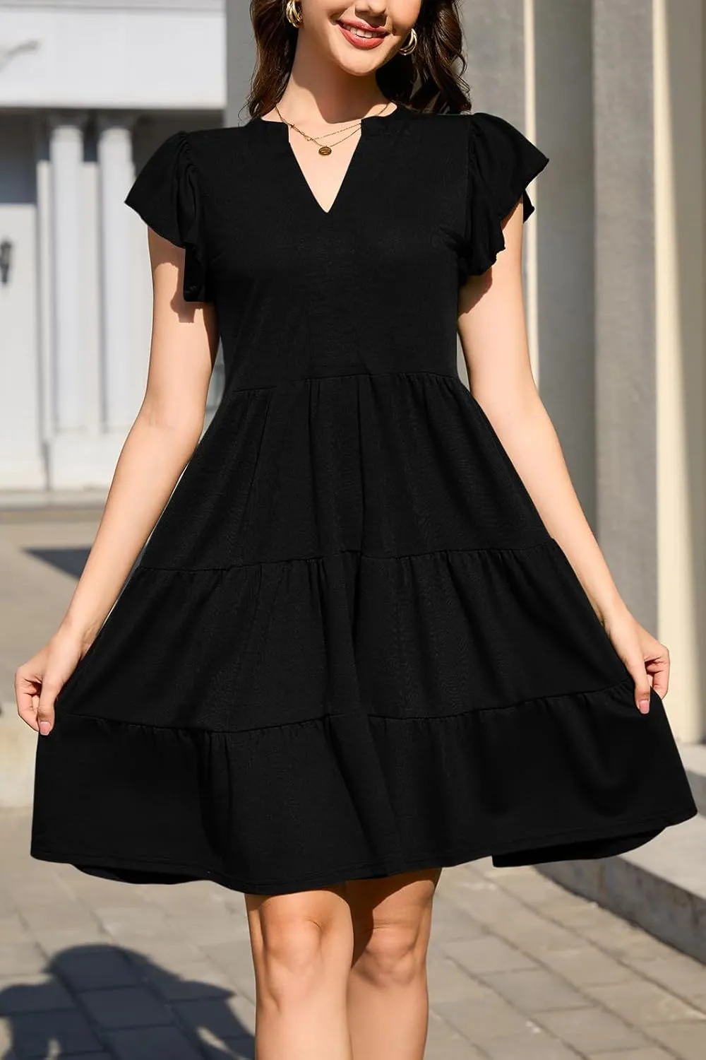 nclook Womens Summer Casual Dresses V Neck Short Sleeve Mini Dress with Pockets