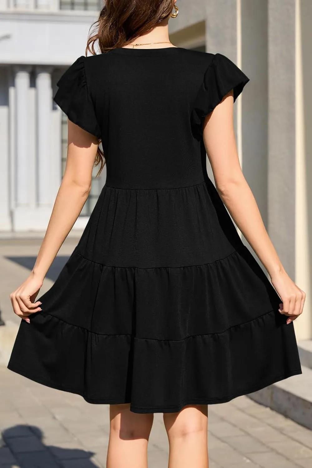 nclook Womens Summer Casual Dresses V Neck Short Sleeve Mini Dress with Pockets