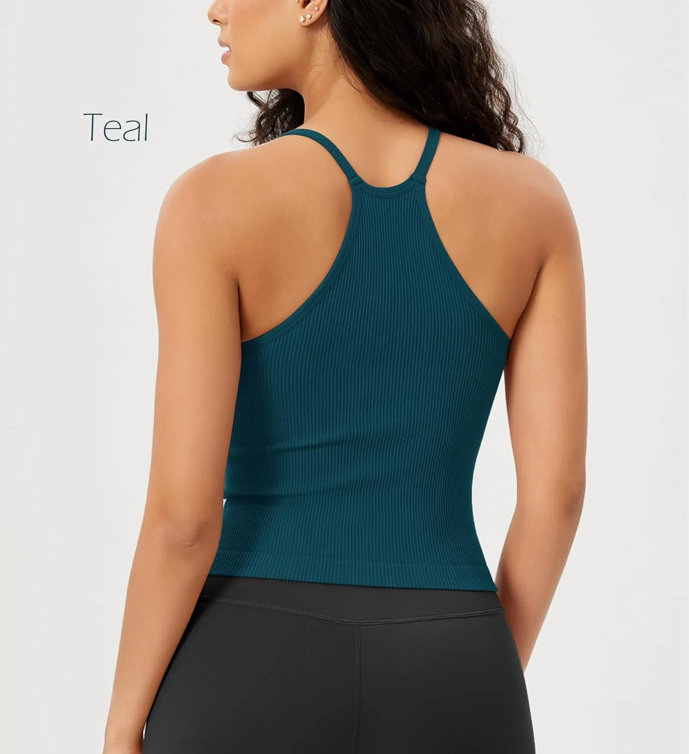 ODODOS Women's Crop 3-Pack Seamless Rib-Knit Camisole Crop Tank Tops