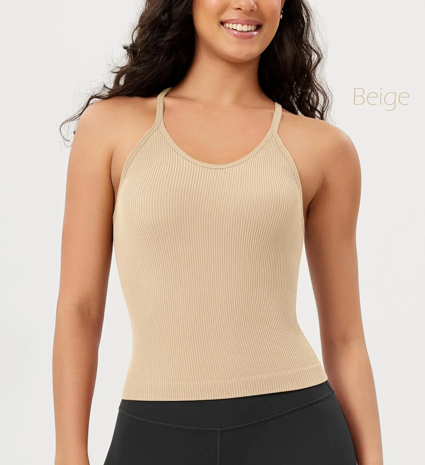 ODODOS Women's Crop 3-Pack Seamless Rib-Knit Camisole Crop Tank Tops