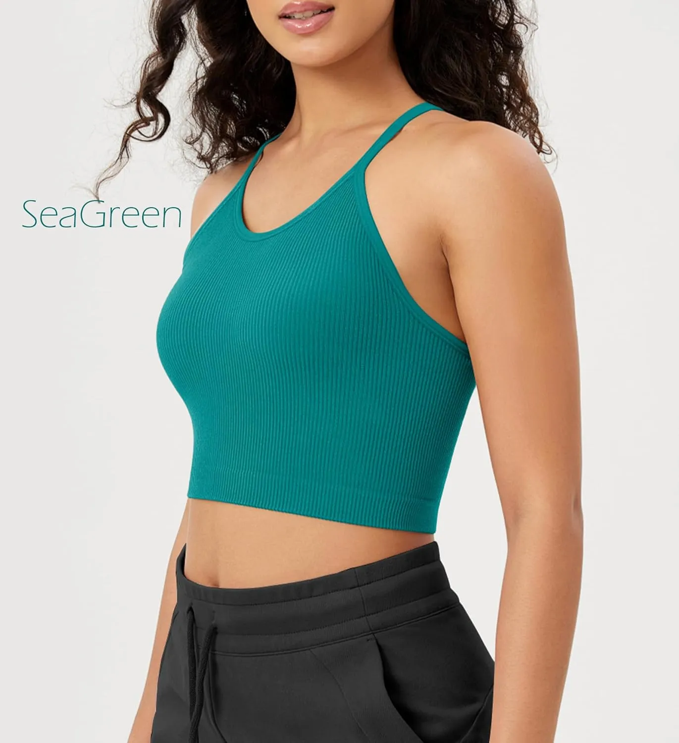 ODODOS Women's Crop 3-Pack Seamless Rib-Knit Camisole Crop Tank Tops