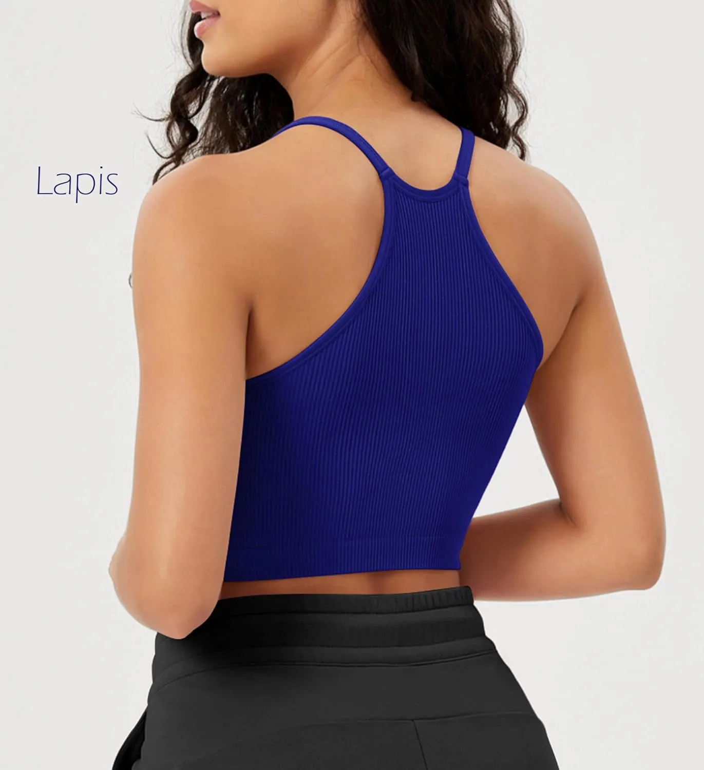 ODODOS Women's Crop 3-Pack Seamless Rib-Knit Camisole Crop Tank Tops