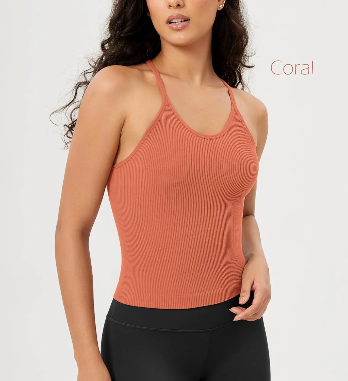 ODODOS Women's Crop 3-Pack Seamless Rib-Knit Camisole Crop Tank Tops