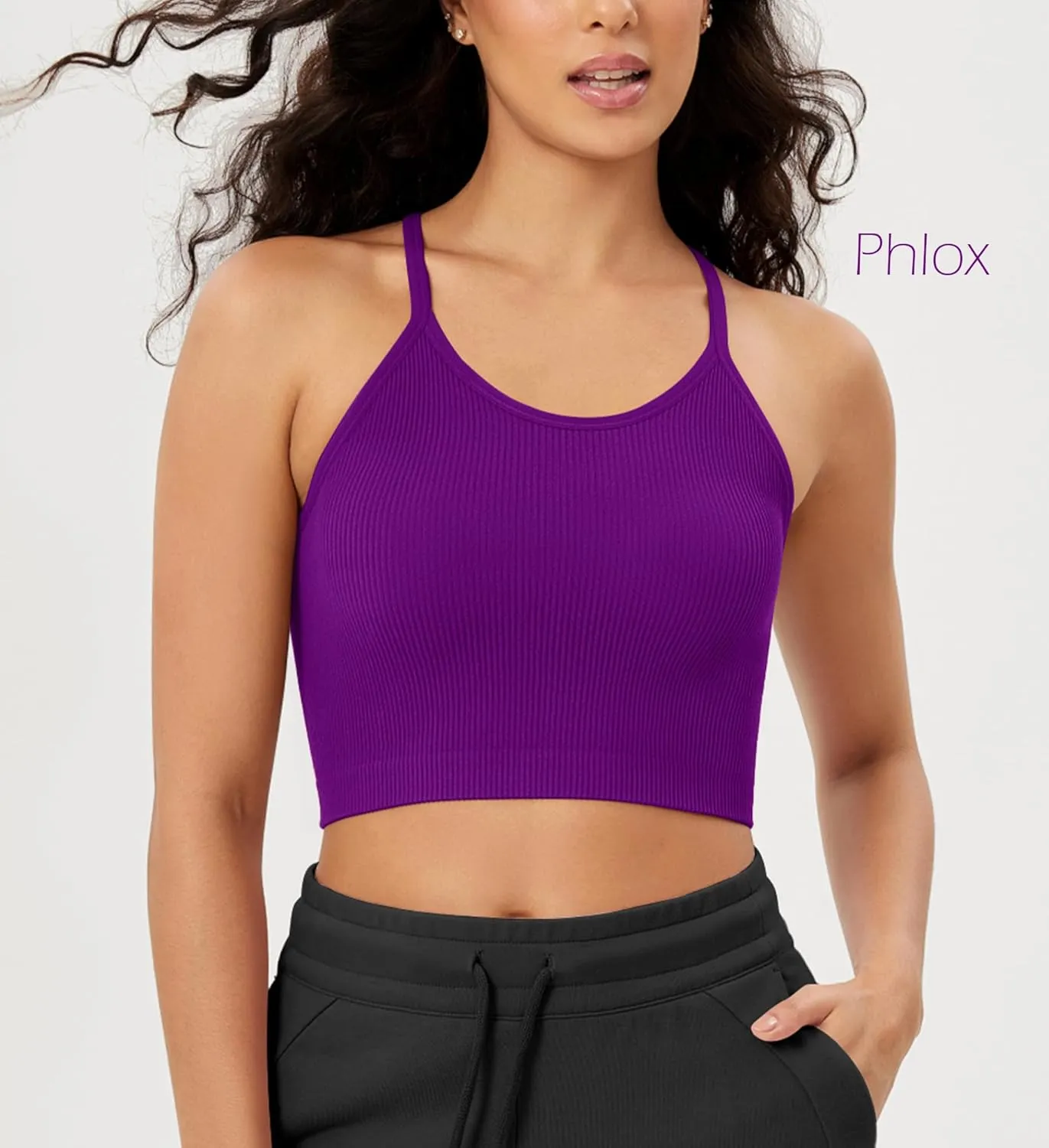 ODODOS Women's Crop 3-Pack Seamless Rib-Knit Camisole Crop Tank Tops