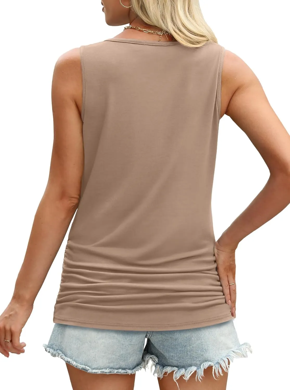 OFEEFAN Womens Ruched Tank Tops Crewneck Casual Summer Tops Basic Sleeveless Shirts