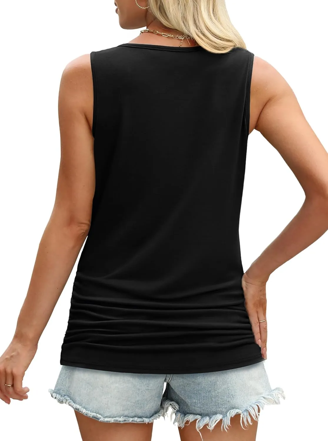 OFEEFAN Womens Ruched Tank Tops Crewneck Casual Summer Tops Basic Sleeveless Shirts