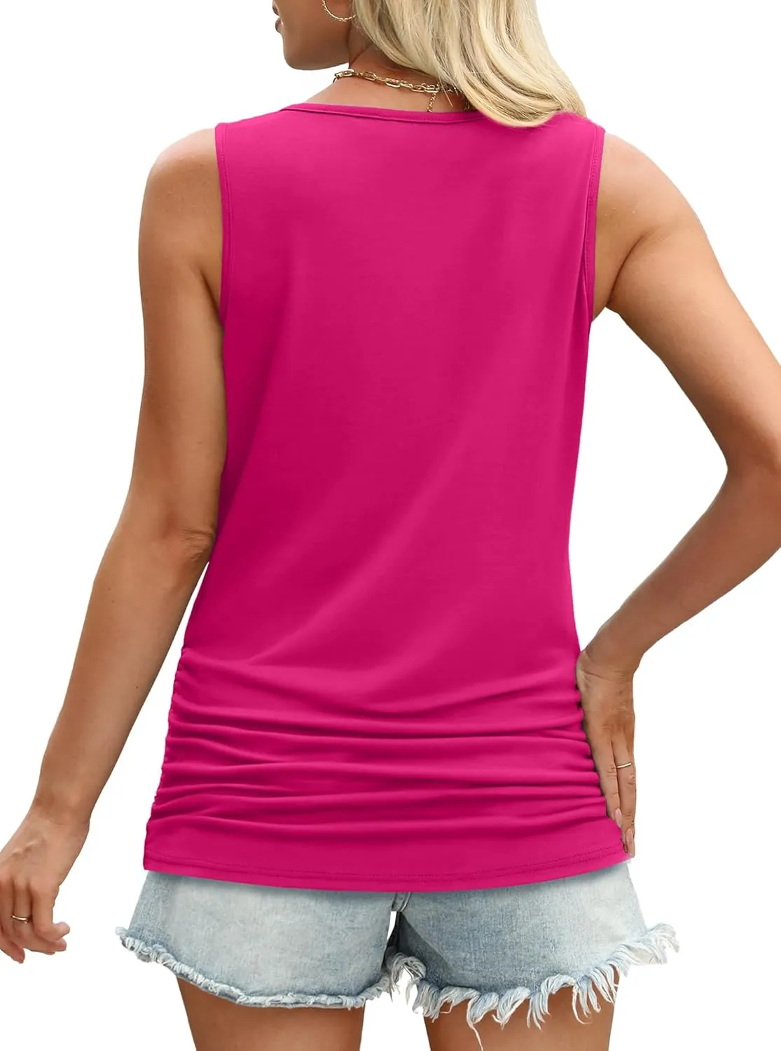 OFEEFAN Womens Ruched Tank Tops Crewneck Casual Summer Tops Basic Sleeveless Shirts