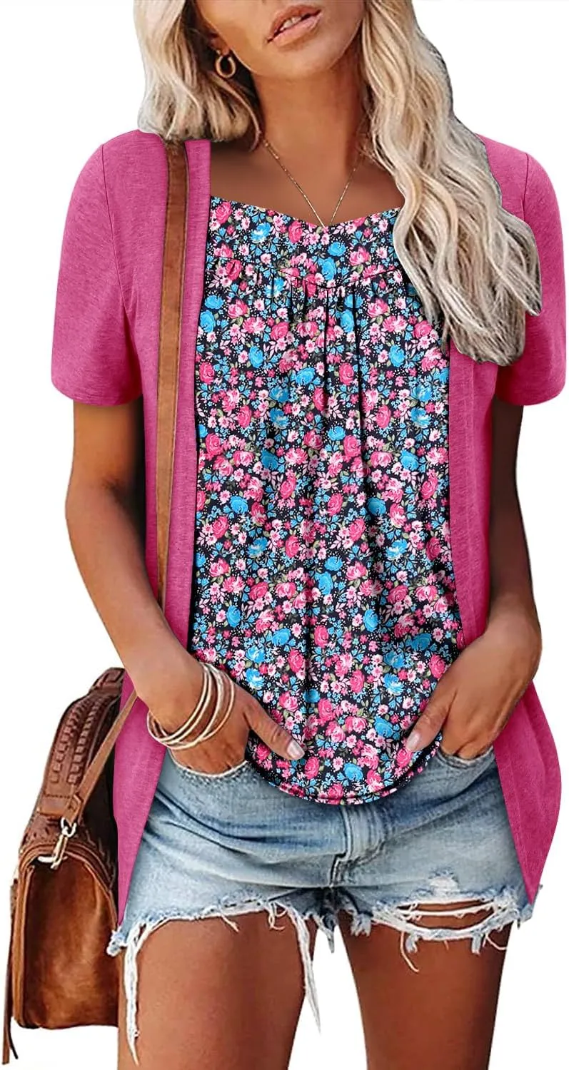 ONLYSHE Womens Shirts Cute Summer Lightweight Tunic Flowy Tops Short Sleeve Blouse Dressy Casual