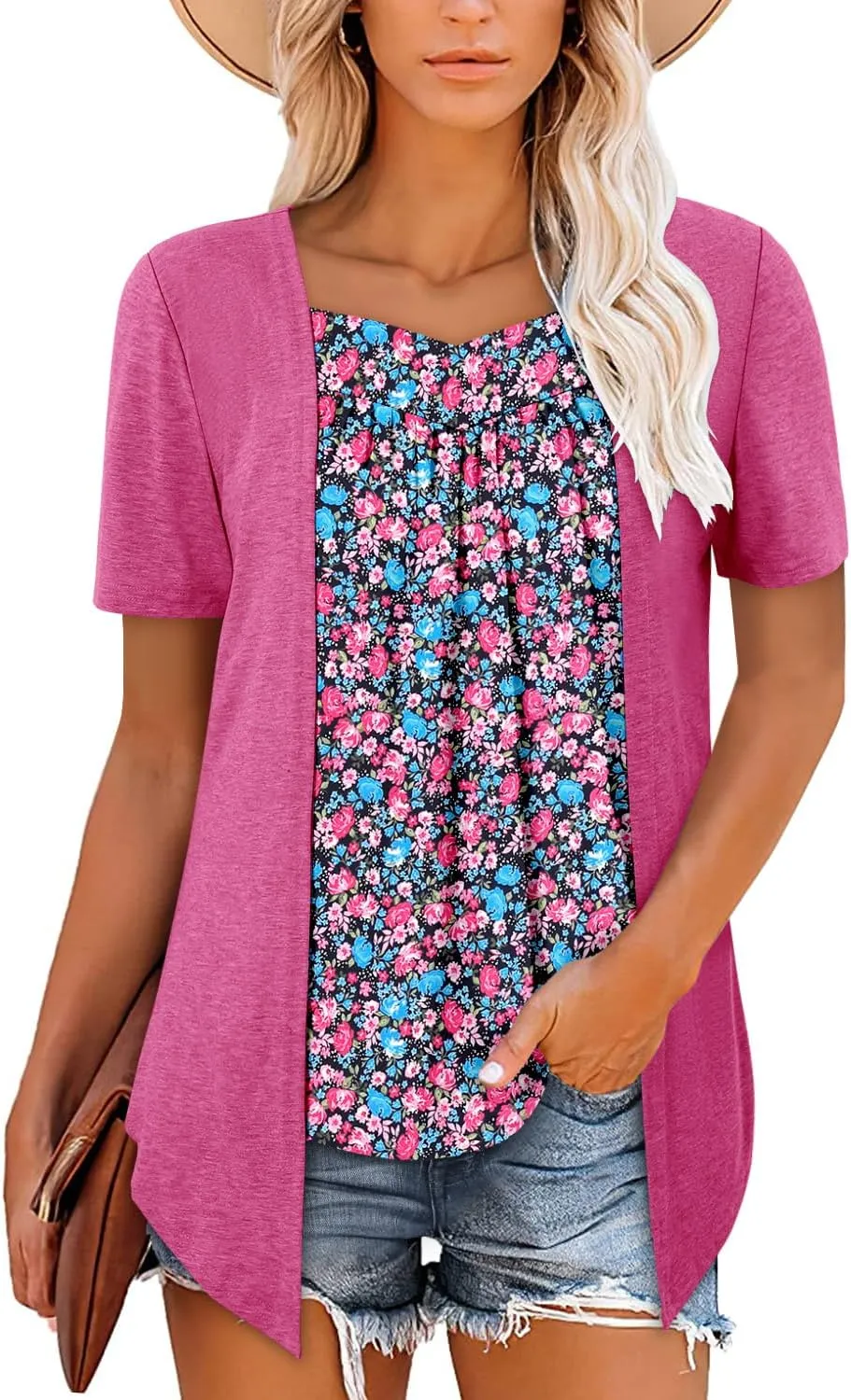 ONLYSHE Womens Shirts Cute Summer Lightweight Tunic Flowy Tops Short Sleeve Blouse Dressy Casual