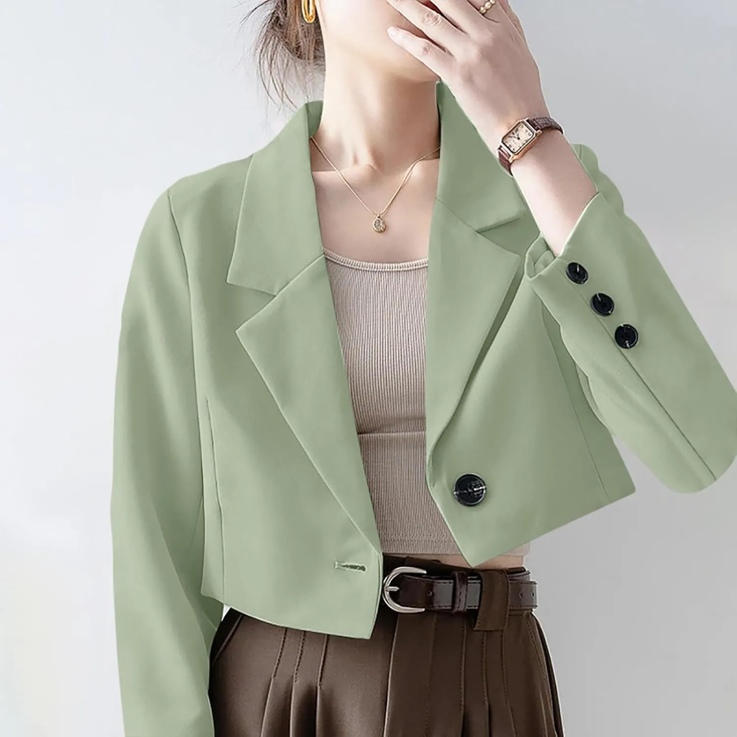 Open Front Blazers for Women Solid Color Long Sleeve Lapel Blazer Jackets Single Button Short Outerwear 2024