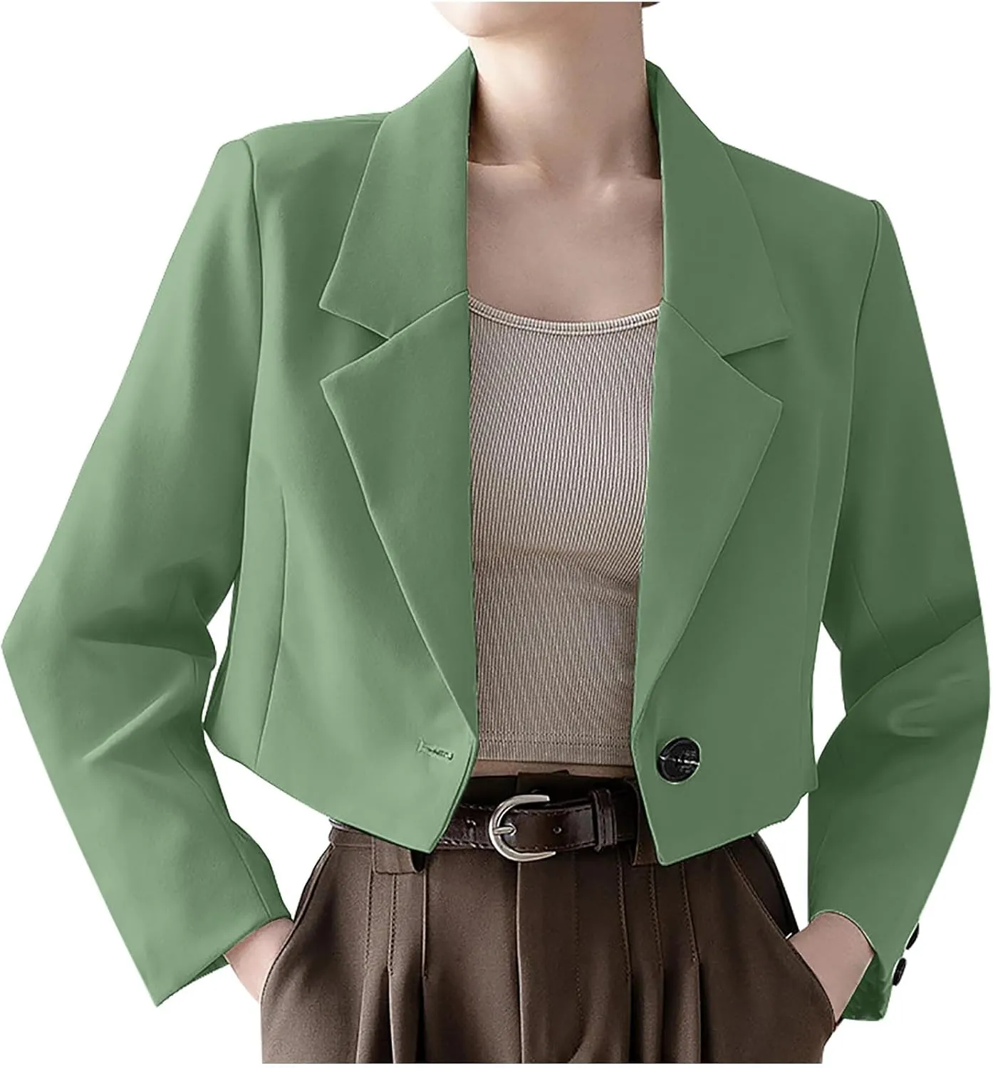 Open Front Blazers for Women Solid Color Long Sleeve Lapel Blazer Jackets Single Button Short Outerwear 2024
