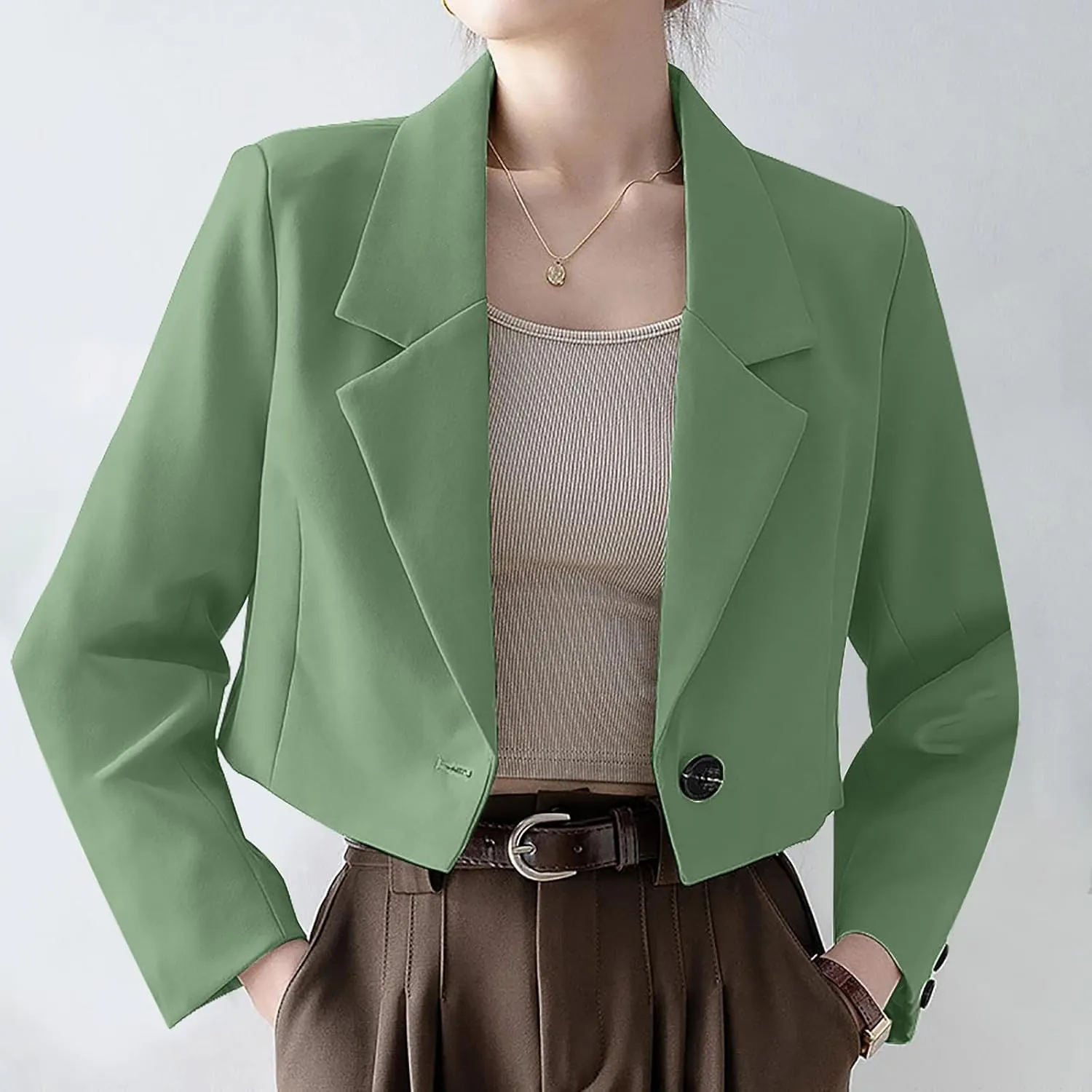 Open Front Blazers for Women Solid Color Long Sleeve Lapel Blazer Jackets Single Button Short Outerwear 2024