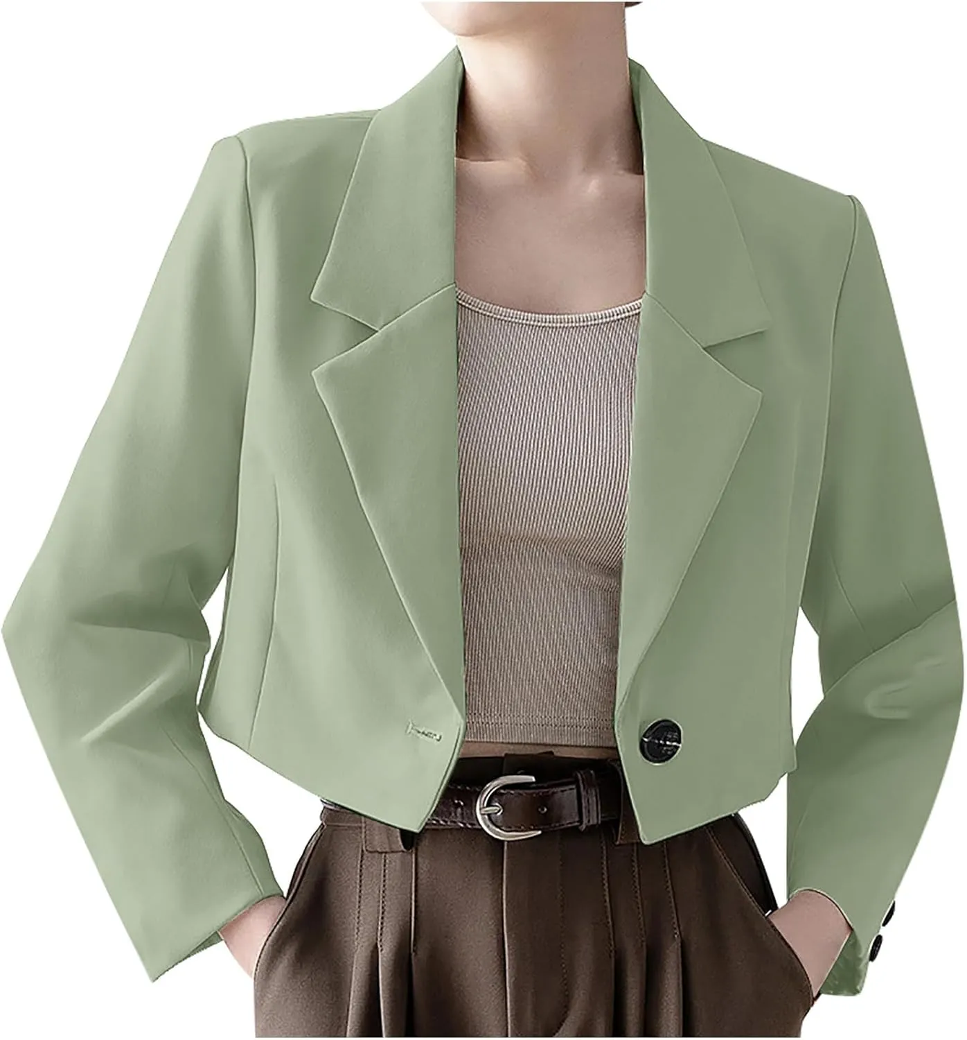 Open Front Blazers for Women Solid Color Long Sleeve Lapel Blazer Jackets Single Button Short Outerwear 2024