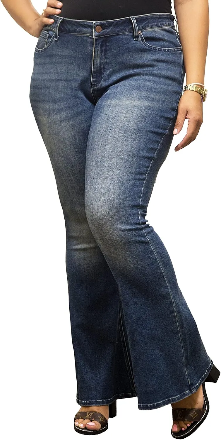 Poetic Justice Plus Size Women's Curvy Fit Stretch Denim Distressed Flare Jeans