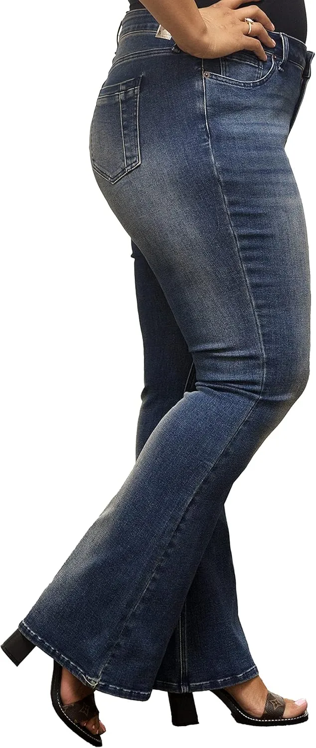 Poetic Justice Plus Size Women's Curvy Fit Stretch Denim Distressed Flare Jeans
