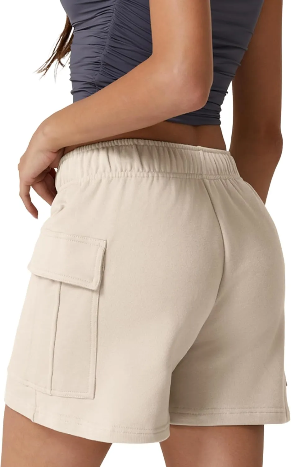 QINSEN Womens 100% Cotton Soft Casual Shorts Elastic Waist Summer Lounge Shorts with Pockets