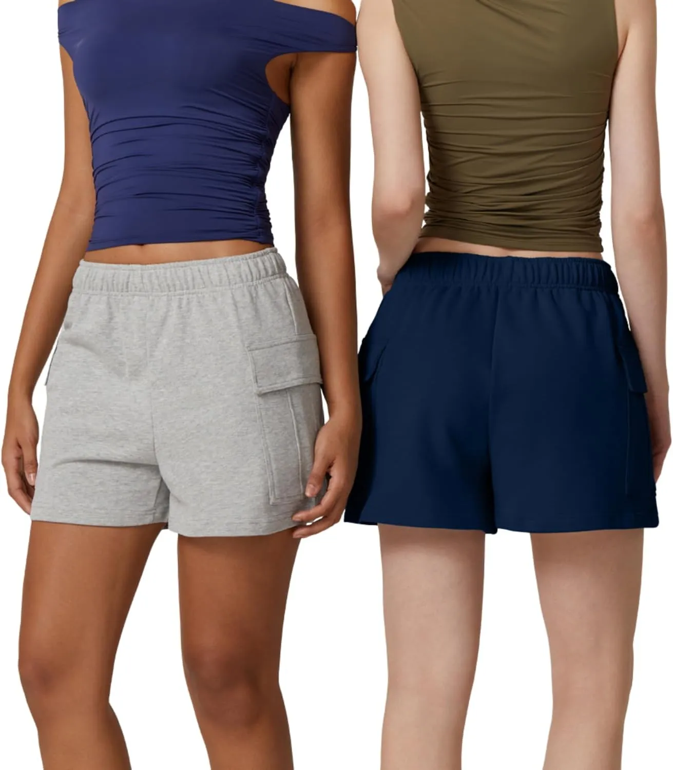 QINSEN Womens 100% Cotton Soft Casual Shorts Elastic Waist Summer Lounge Shorts with Pockets