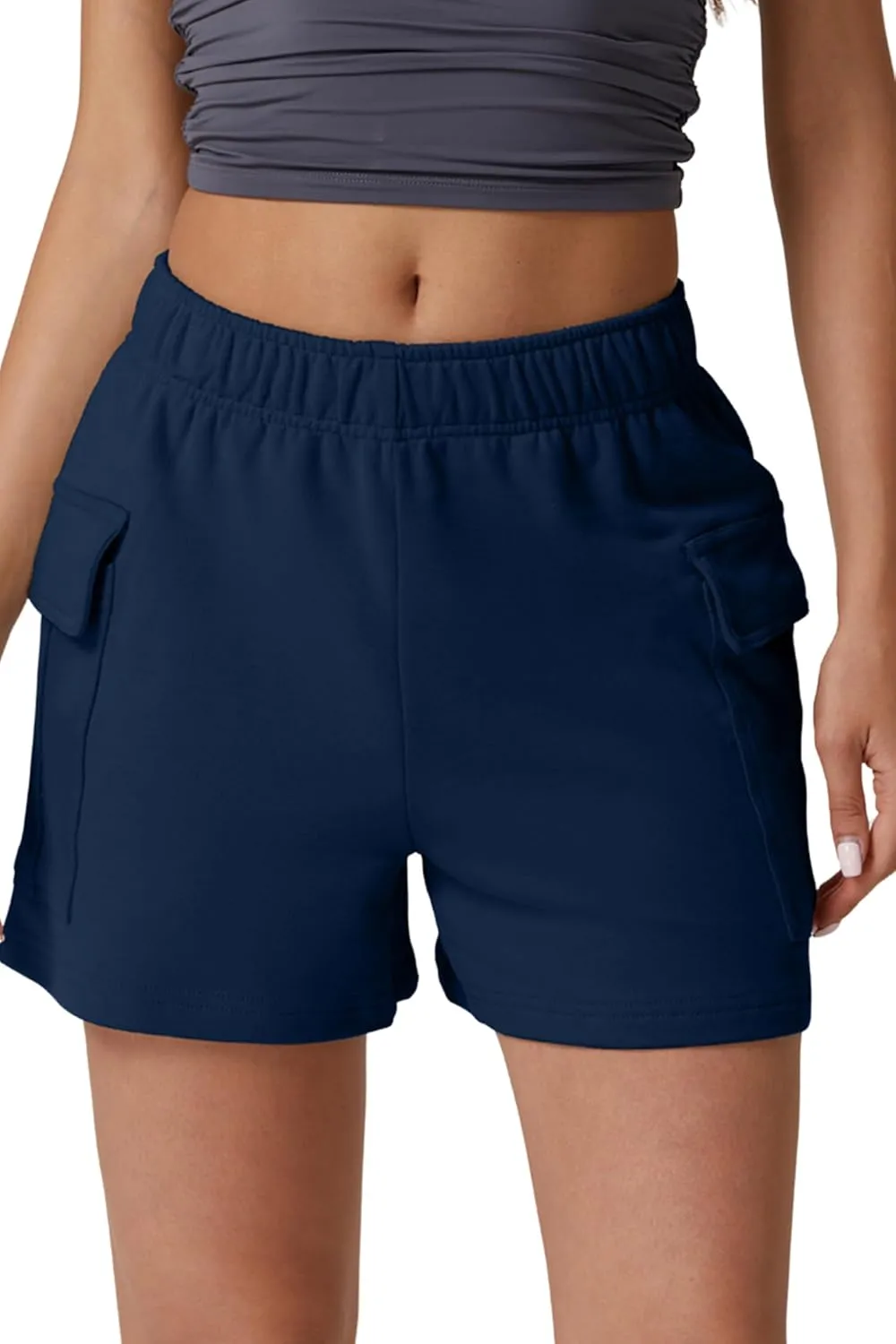 QINSEN Womens 100% Cotton Soft Casual Shorts Elastic Waist Summer Lounge Shorts with Pockets