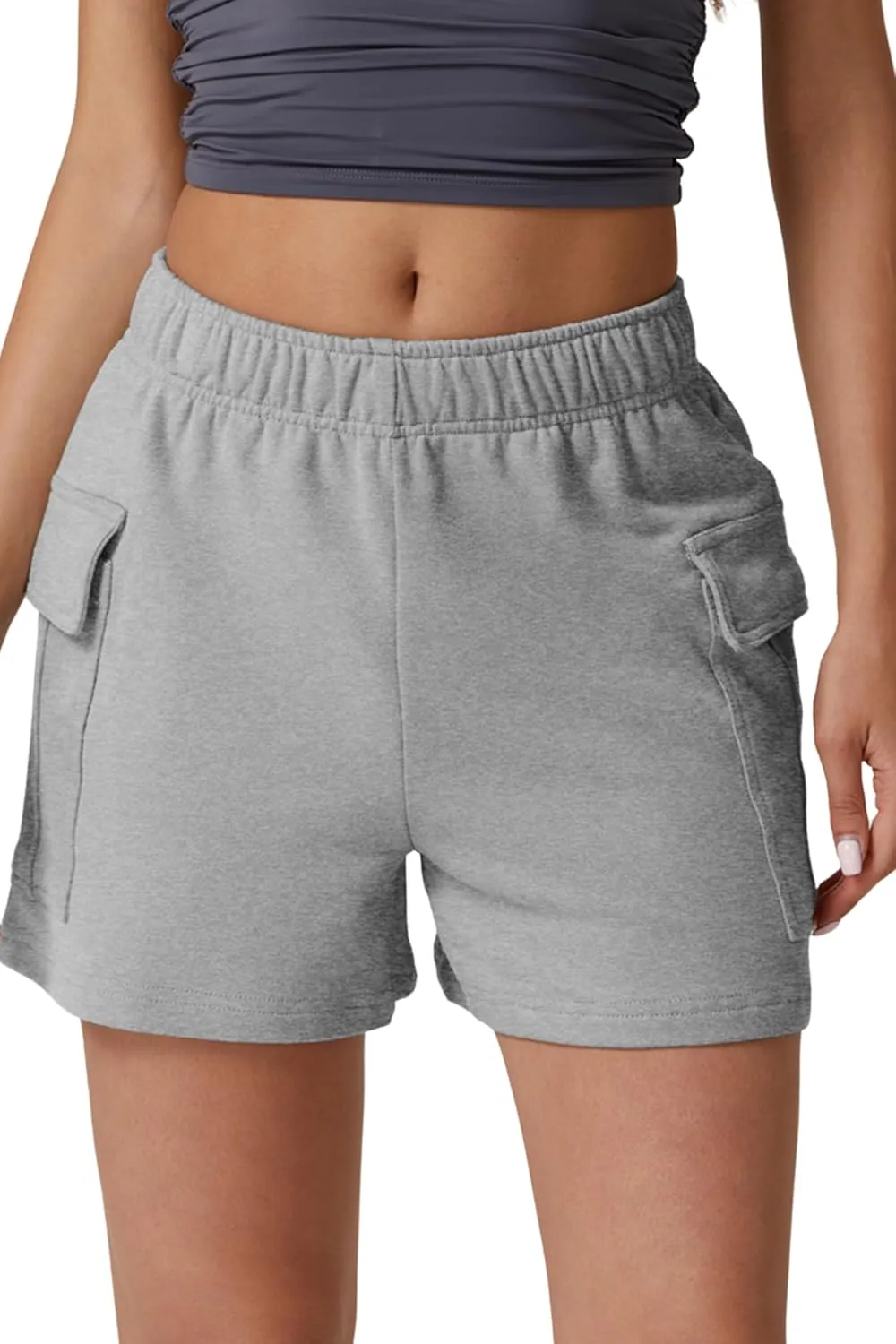 QINSEN Womens 100% Cotton Soft Casual Shorts Elastic Waist Summer Lounge Shorts with Pockets