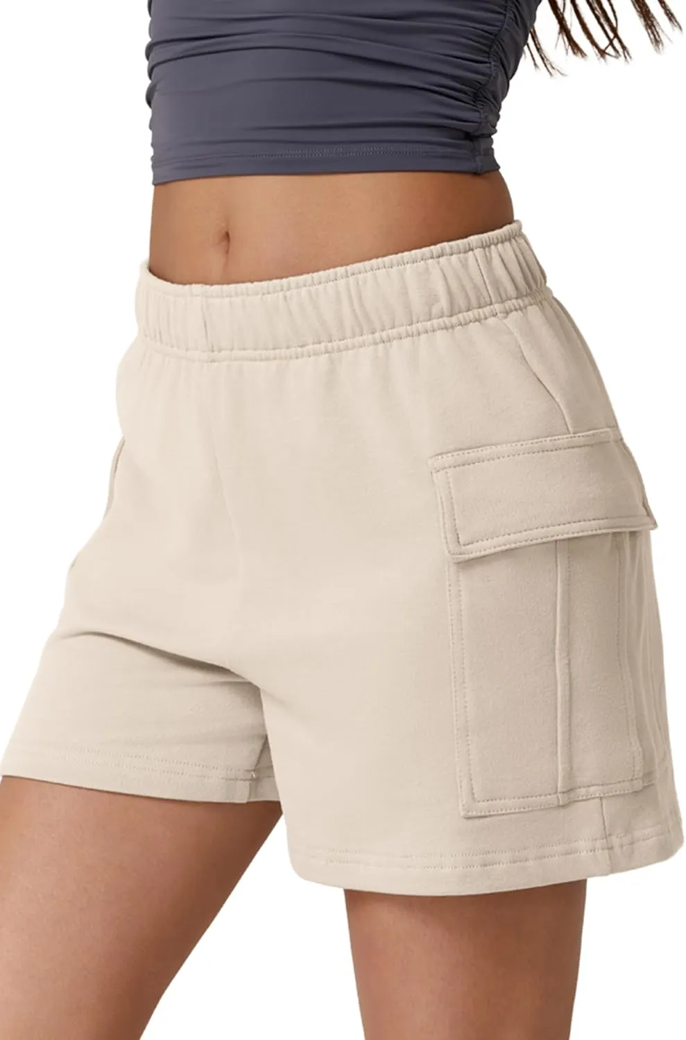 QINSEN Womens 100% Cotton Soft Casual Shorts Elastic Waist Summer Lounge Shorts with Pockets