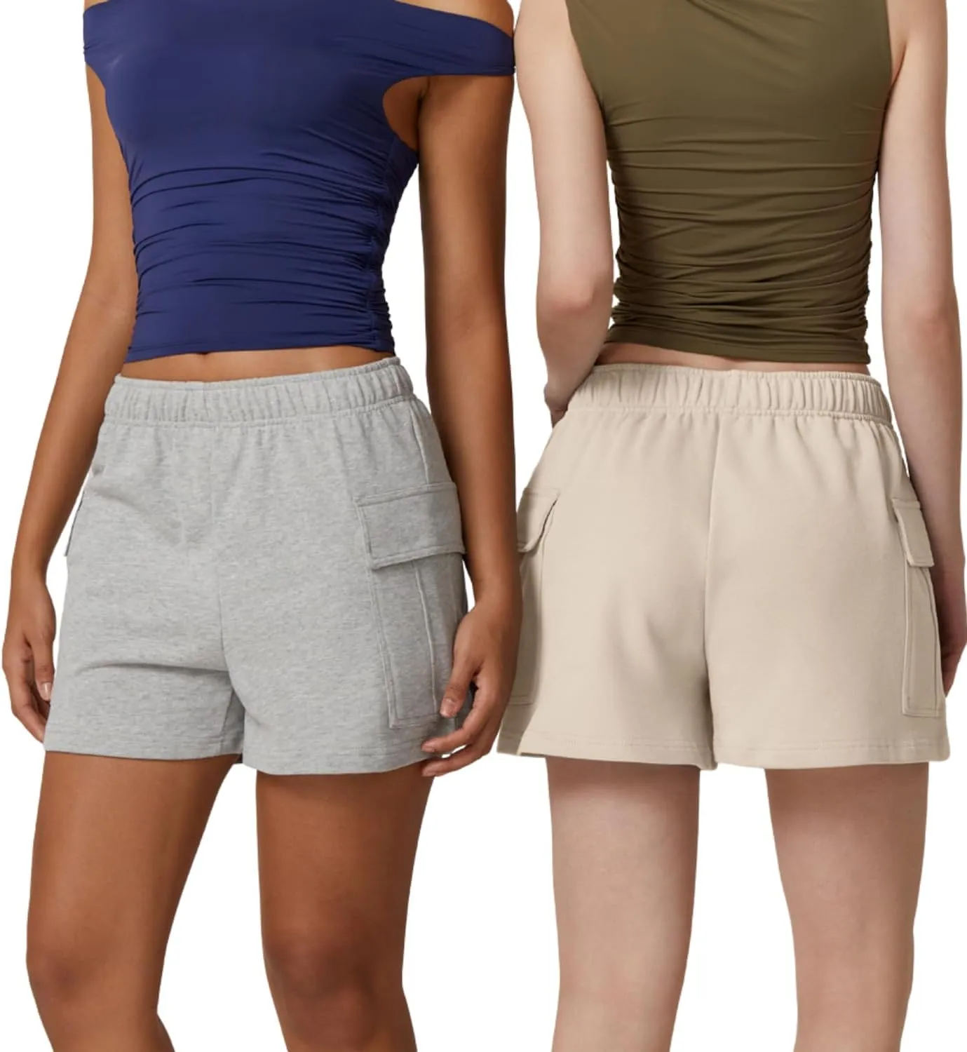 QINSEN Womens 100% Cotton Soft Casual Shorts Elastic Waist Summer Lounge Shorts with Pockets