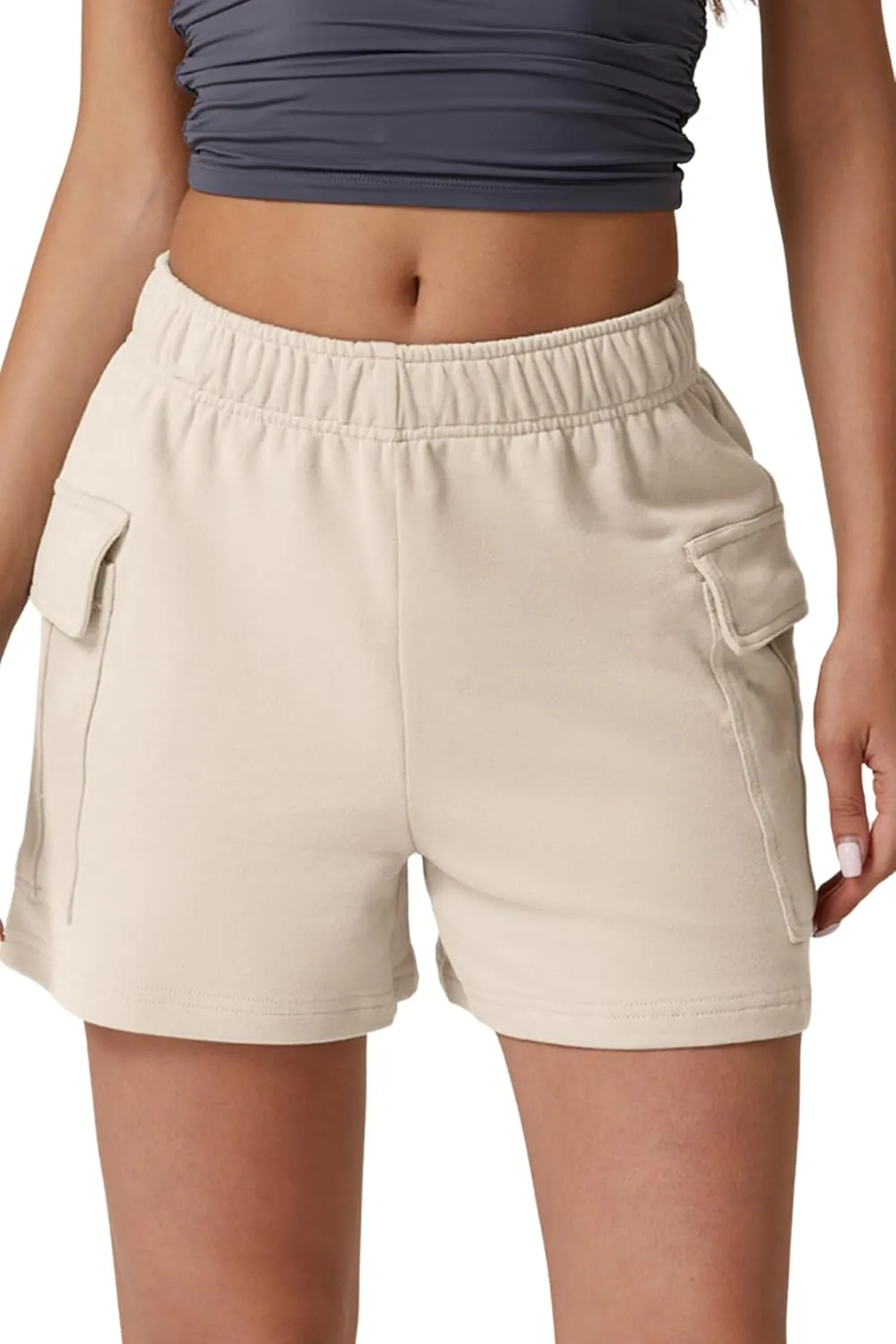 QINSEN Womens 100% Cotton Soft Casual Shorts Elastic Waist Summer Lounge Shorts with Pockets