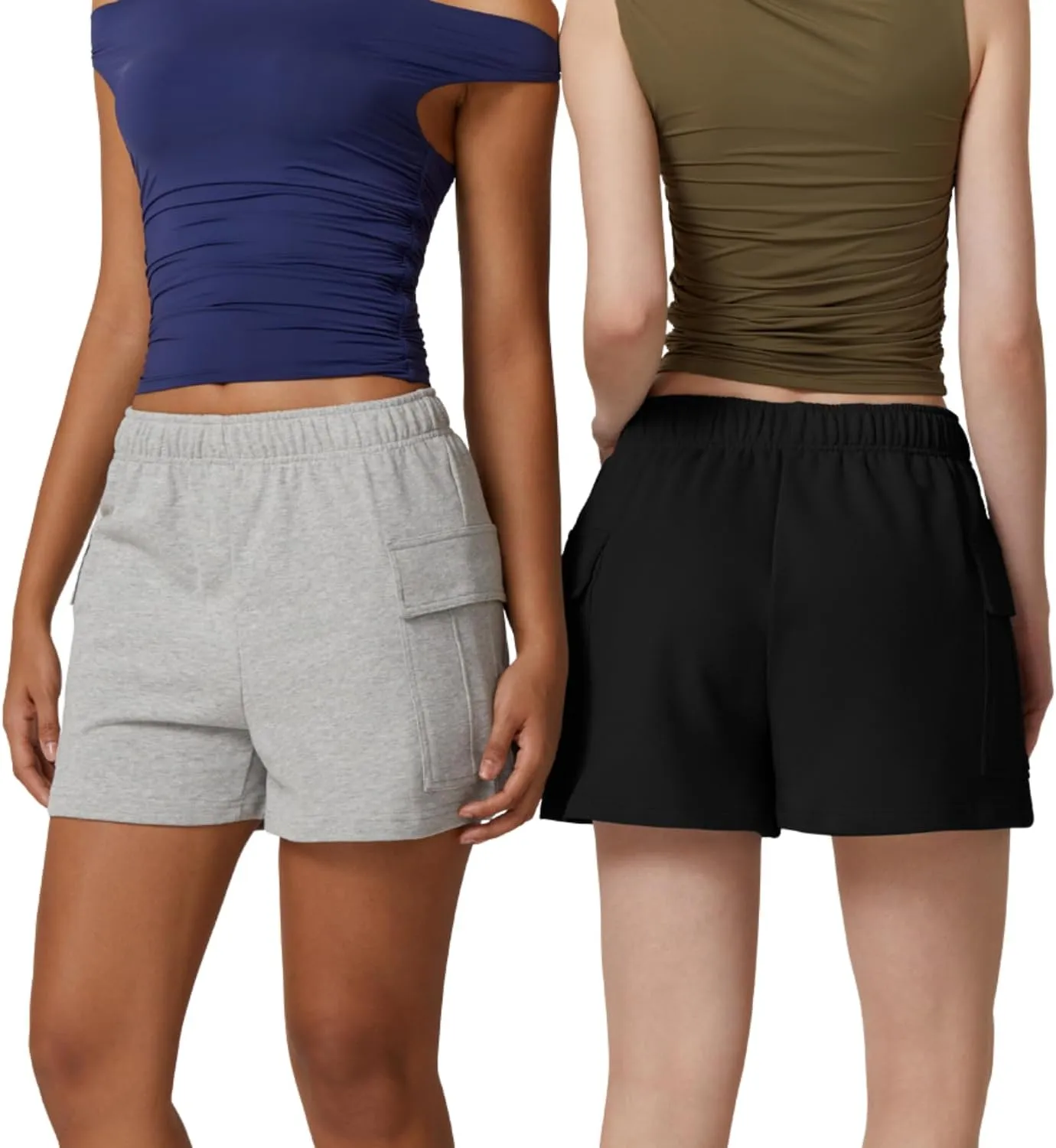 QINSEN Womens 100% Cotton Soft Casual Shorts Elastic Waist Summer Lounge Shorts with Pockets